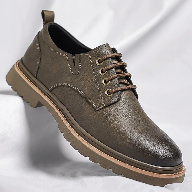 Zapatos de Cuero Casuales para Hombre, Estilo Retro, con Suela Gruesa, para Otoño e Invierno, Nuevo Estilo R311, Transpirables, Antideslizantes y Amortiguadores