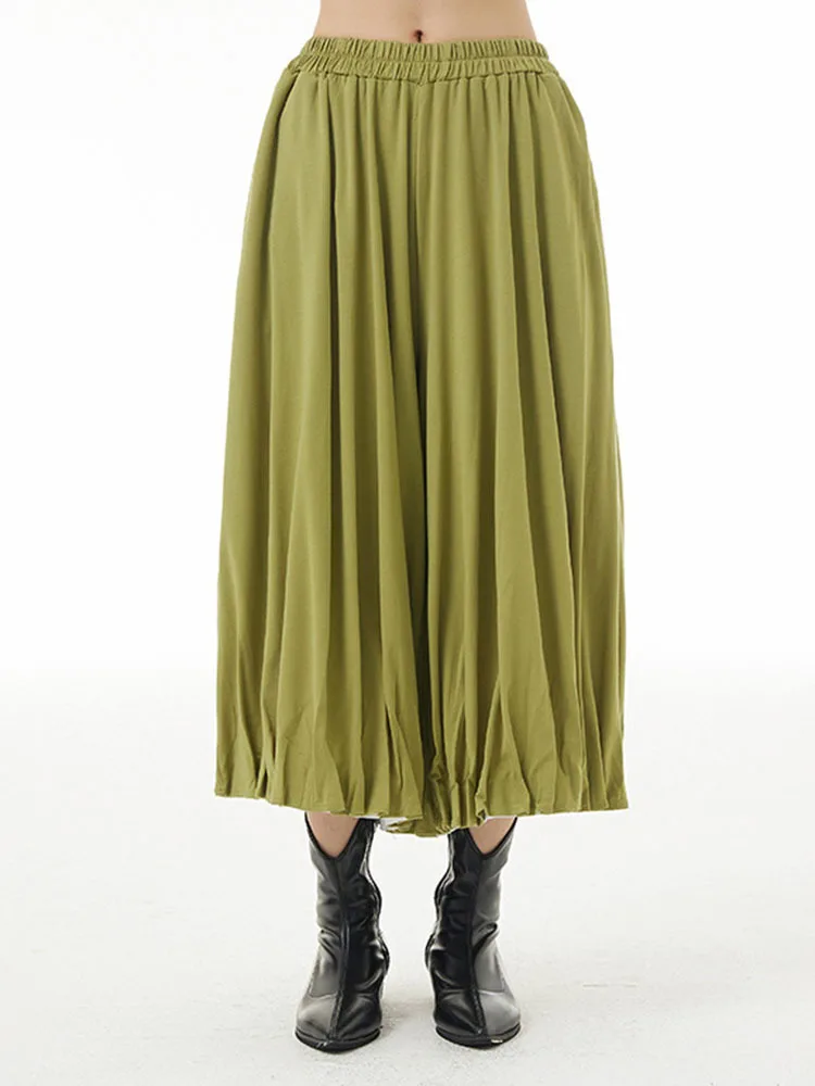 [EAM] High Elastic Waist Blue Green Casual Pleated Bud Half-body Skirt Women Fashion Tide New Spring Autumn 2024 1DH6541