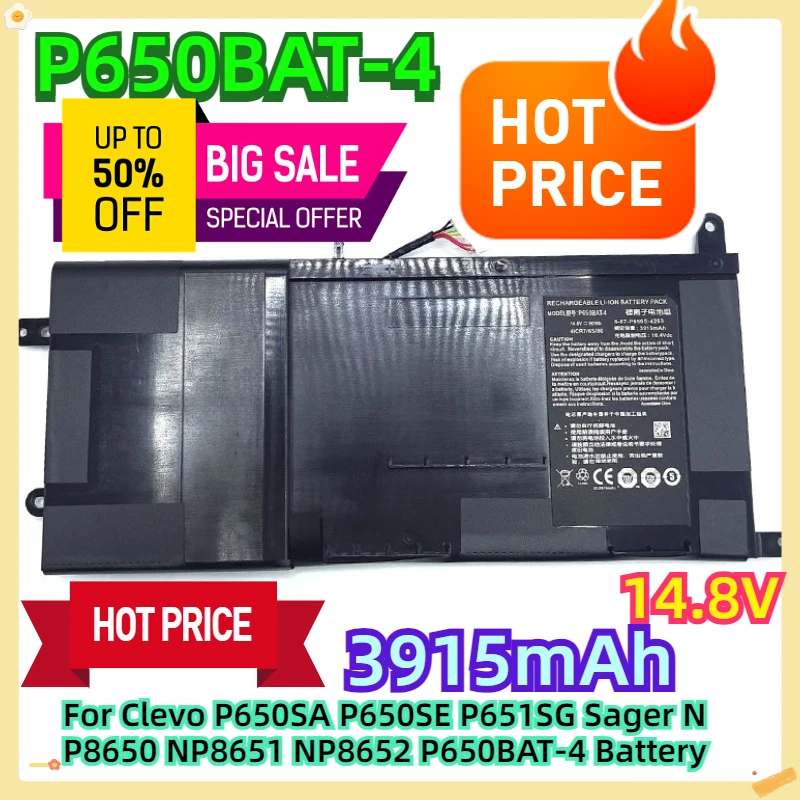 

For Clevo P650SA P650SE P651SG Sager NP8650 NP8651 NP8652 P650BAT-4 Battery