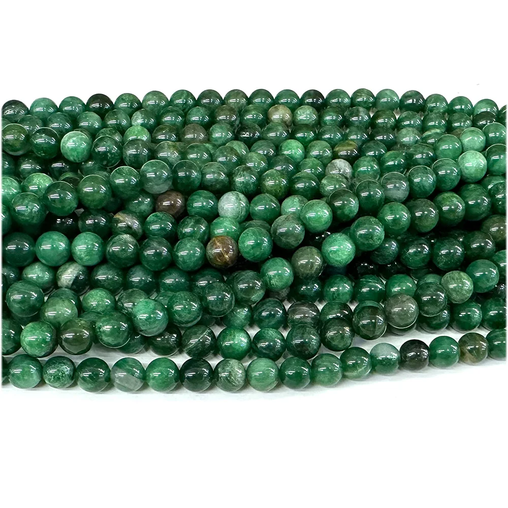 Veemake Natural Green Chlorite Euchlorite Fuchsite Round Smooth Loose Beads 08119