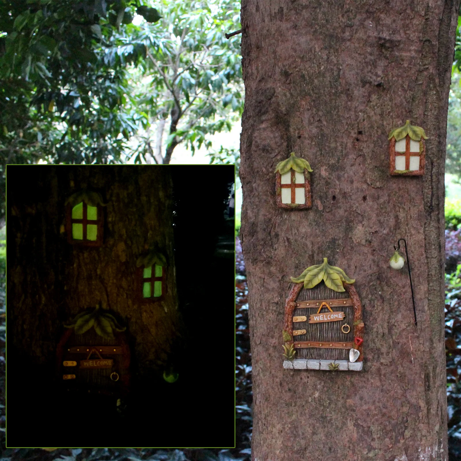 Resin Lunimous Fluorescent Door Window Outdoor Creative Miniatures Garden Decoration Elf Home Yard Art Ornament