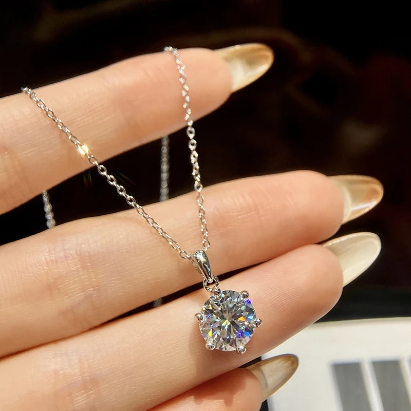 Gra 1-3ct klassische runde zertifizierte Moissan ite Diamant Dating Hochzeit Halskette für Frauen echte 925 Sterling Silber Luxus schmuck – Detail 6