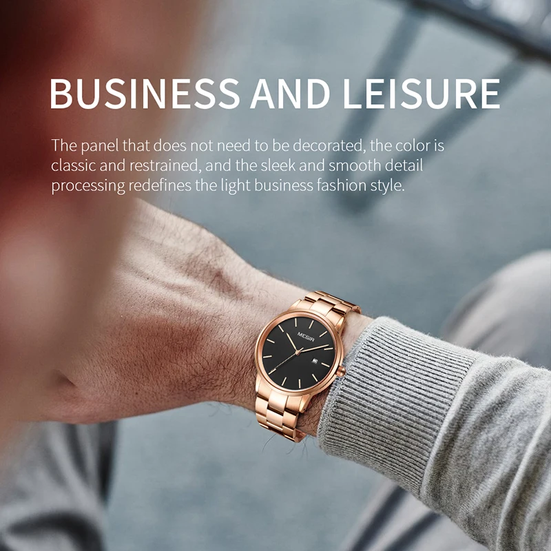 MEGIR-reloj de cuarzo con correa de acero inoxidable para hombre, cronógrafo de pulsera, resistente al agua, sencillo, informal, a la moda