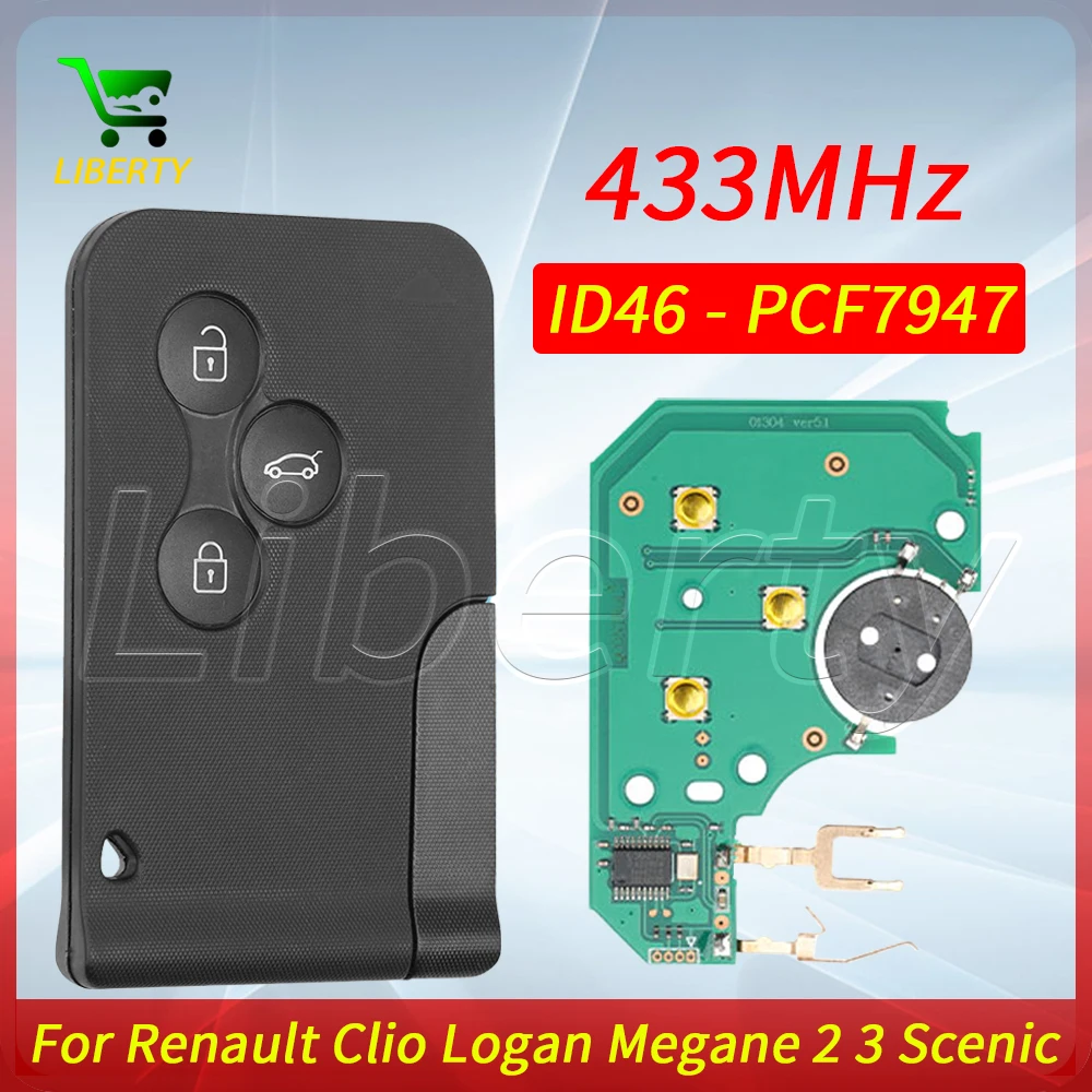 

Liberty Remote Key or Shell Case 433Mhz ID46 PCF7947Chip For Renault Megane 2 3 Scenic Clio 2003-2008 Emergency Grand Smart Card