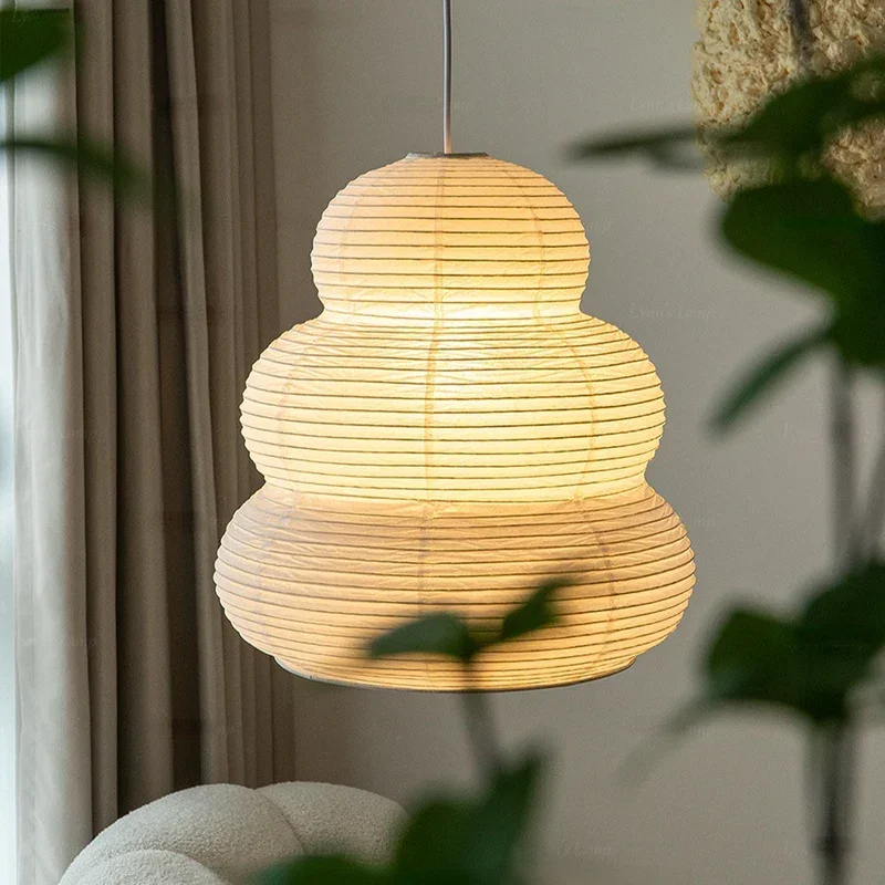 Noguchi Japanese Rice Paper Pendant Light Modern Style Hanging Ceiling Light Home Decoration Lantern Light for Hotels Homestays