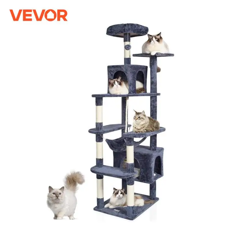 VEVOR Cat Tree Ninth Floor Standing Cat Tower with Scratching Post Hammock Large Cat House with Hanging Ball Cat Activity Center