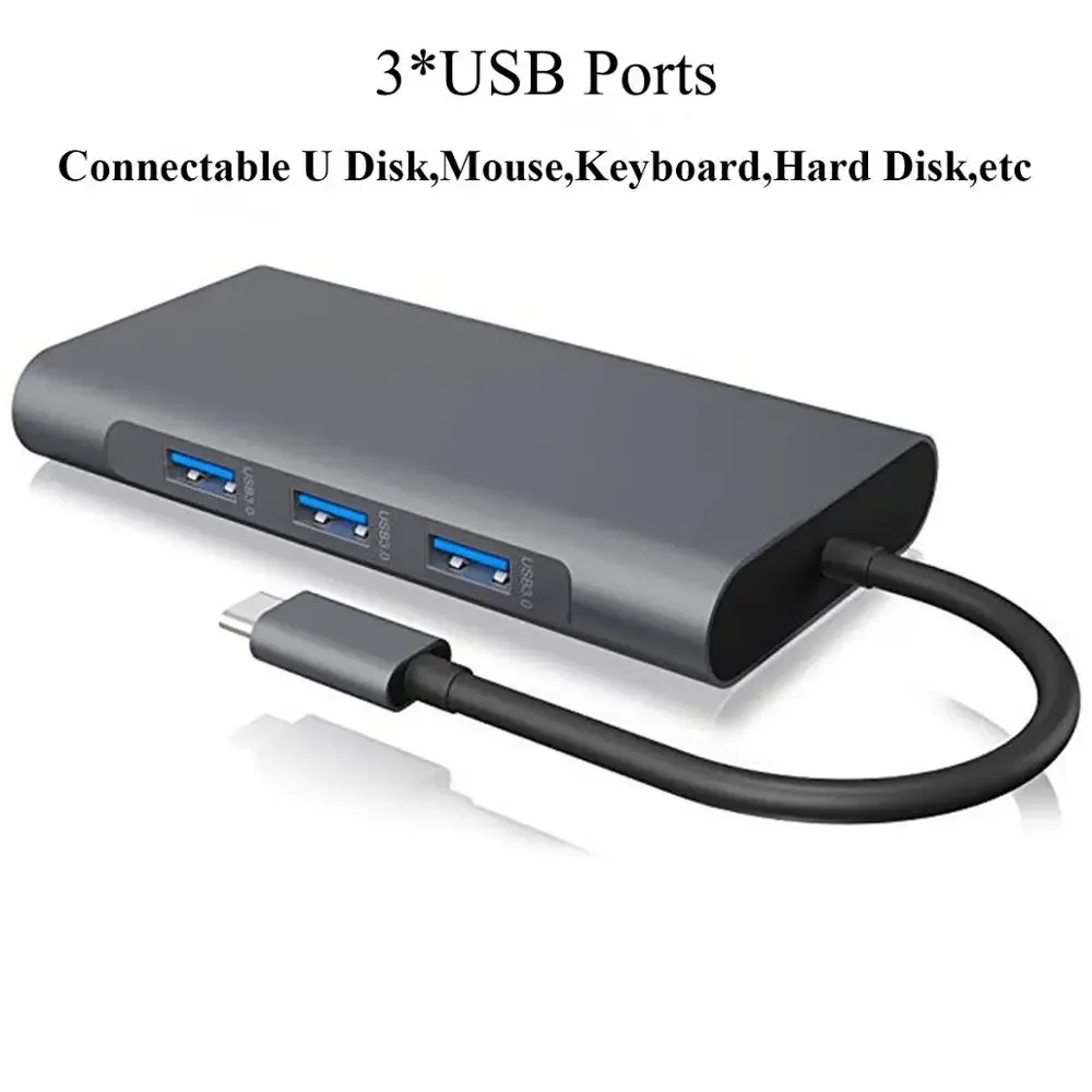 Adaptateur USB Type C, Compatible HubTo HDTV, 4K, VGA, RJ45, Lan Ethernet, SD, TF, PD, USB 3.0, 3.5mm, Jack Audio Vidéo