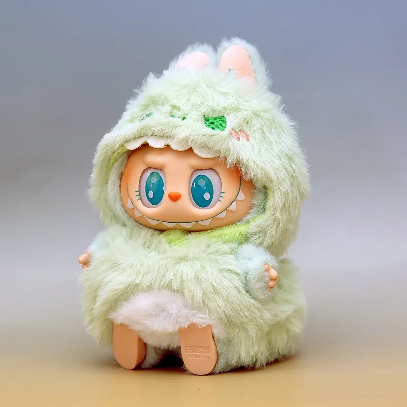 Para labubu 17cm roupas de bebê sentado boneca roupas pendurado ornamento bonito dos desenhos animados roupas boneca acessórios