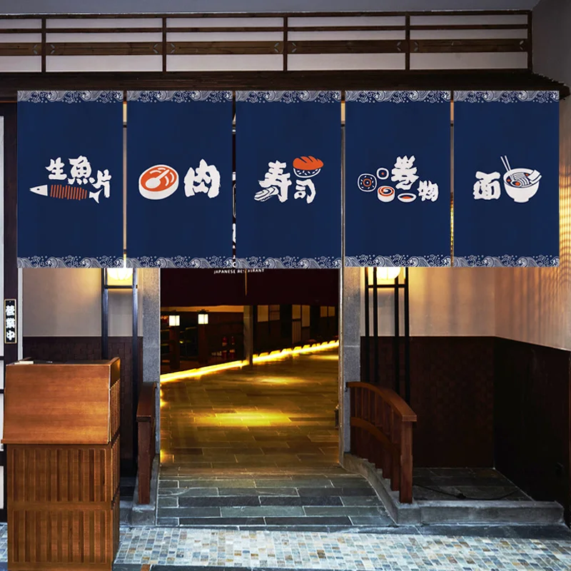 Japanese Style Door Head Half-curtain Noren Cuisine Izakaya Sashimi Seafood Restaurant Decor Short Curtains Kitchen Partition