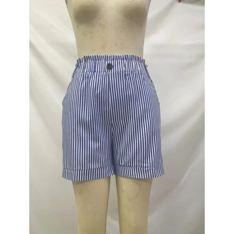 New summer casual pocket striped casual shorts women's wear