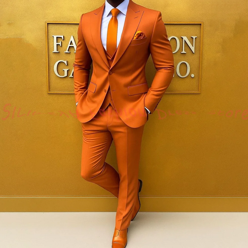 

3 Pieces Men's Suit Fashion Business Gentleman Slim Solid Color Professional Chic Outfits Wedding Groom Best Man Blazer Set