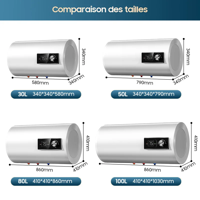 Hot Selling 30-100 Liter Horizontal Cylinder Water Tank Temperature Control Electric Water Heater For Bathroom Storage Type