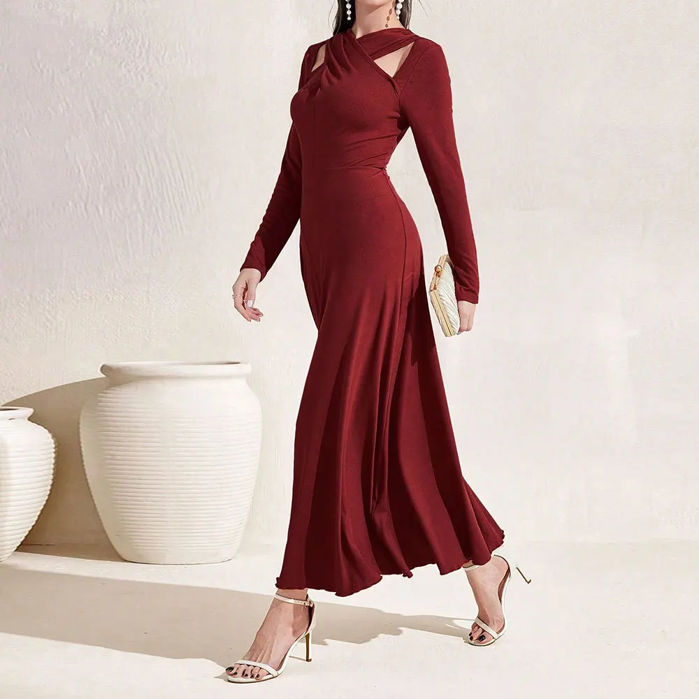 2023 New Women Autumn Chic Midi Dress Vestidos De Manga Larga Party Vestidos De Noche Bbiye Vermelho De Baile Lange Kleider Red