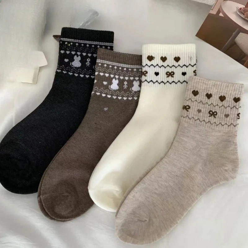 1/4 أزواج ربيع الخريف جديد الرجعية العرقية الجوارب المألوف تنوعا المرأة منتصف جوارب أنبوبية أنيقة بسيطة مخطط المرأة الجوارب