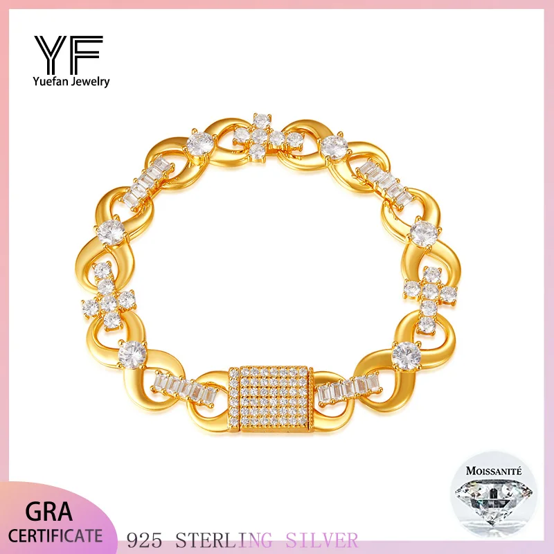 

S925 Silver Moissanite HipHop Cuban link Bracelet 4CT D VVS1 Certified Hip Hop Style Jewelry Personalized Bracelet Gift