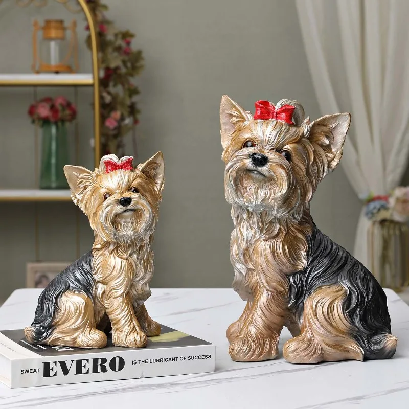 Realistic Yorkshire Terrier Statue Decoration, Garden Wine Cabinet Entrance Decoration. Resin Crafts Living Room Decoration