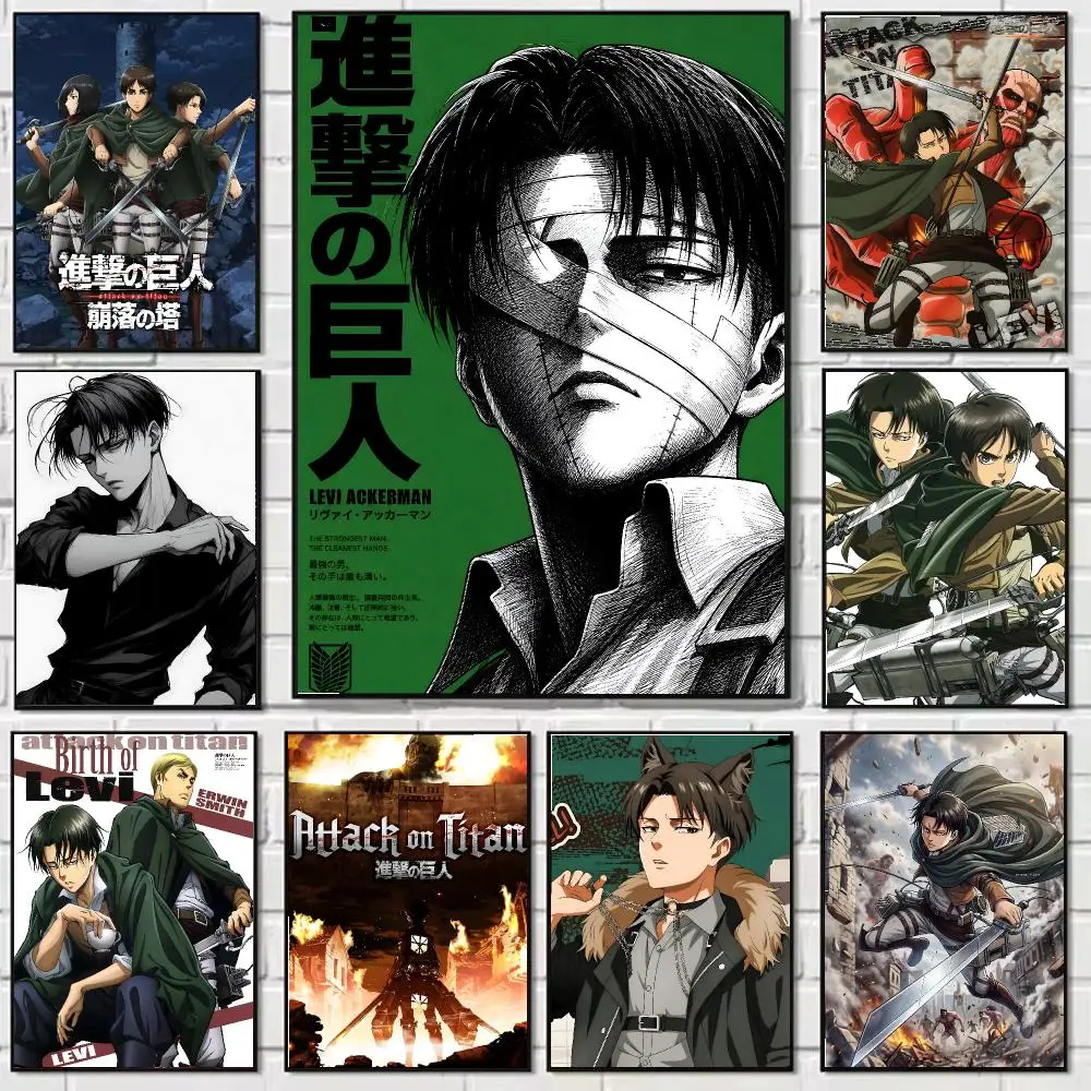 Levi Ackerman Poster Self-adhesive Wall Mural Art Waterproof Sticker For Bar Room Decor High Quality Print Gift