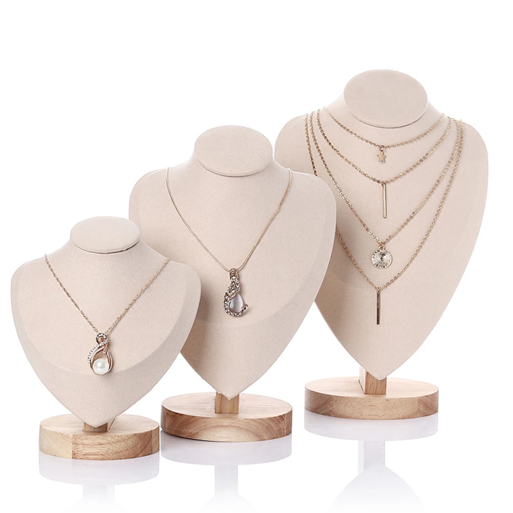 High Quality Model Bust Show Exhibitor Velvet Jewelry Display Necklace Pendants  Mannequin Jewelry Stand Organizer  Beige S M L