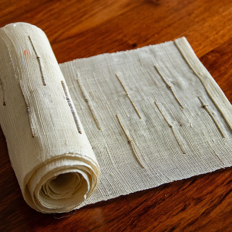 Handmade Chinese Style Dry Poured Tea Ceremony Tablecloth Linen Material Light Colored Ancient Decorative Zen Tea Table Flag