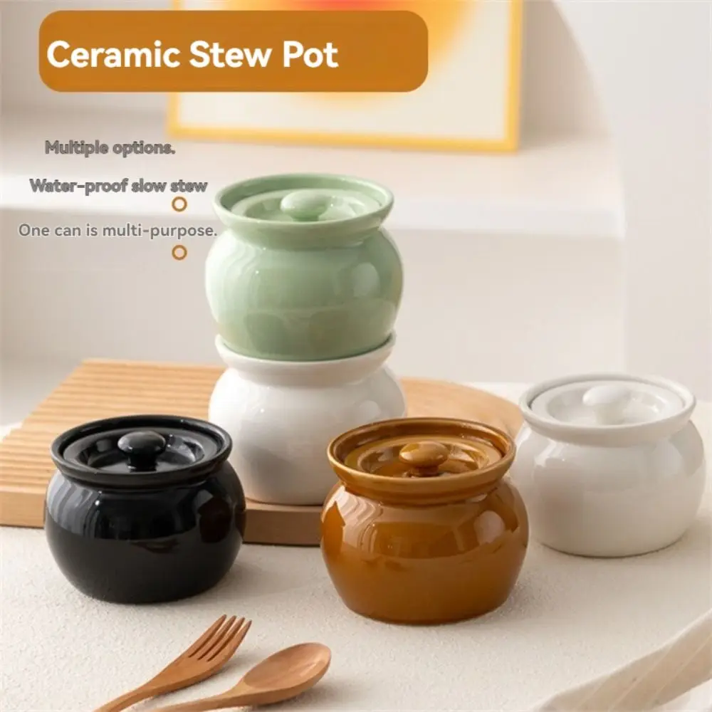 350ml/400ml Ceramic Stew Pot Large Capacity Thickened Lidded Stewing Bowl with Lid Mini Porcelain Steaming Pot Restaurant