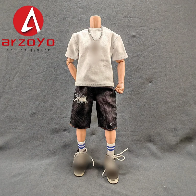 Pantalones vaqueros cortos lavados de ocio a escala 1/6, pantalones vaqueros rasgados cortos, modelo de ropa apto para figura de acción de soldado masculino de 12 pulgadas