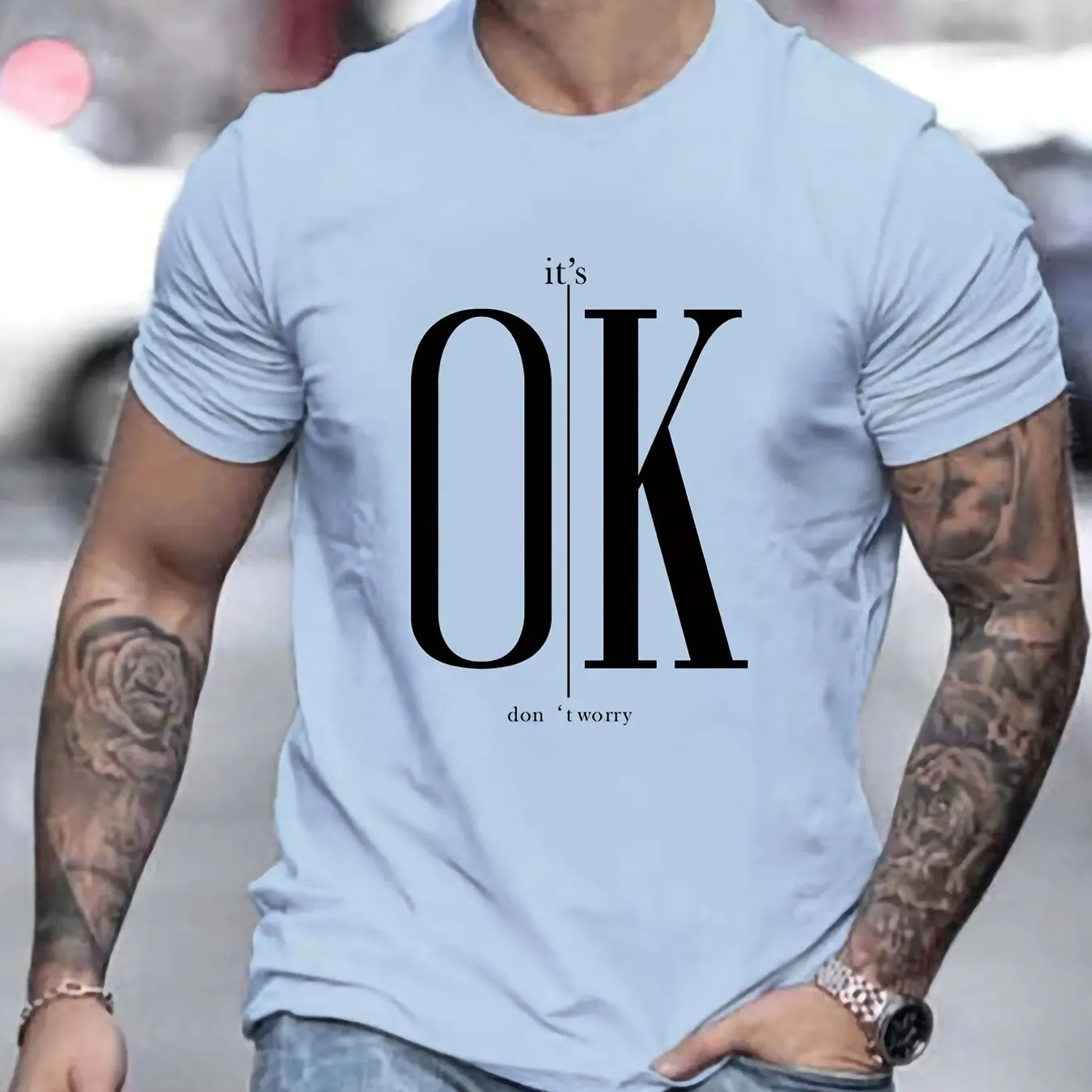 

' It's OK Don't Worry ' Men's Casual Tee Sport Short Sleeve T Shirt Casual Graphic Tee Male Clothes For Summer