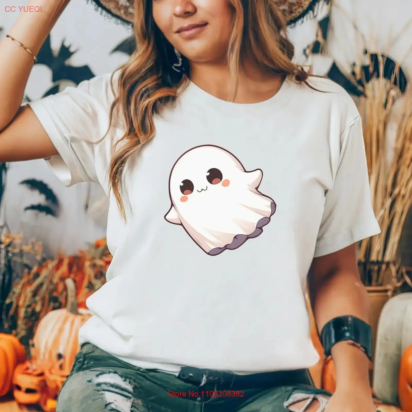 

Cute Halloween Ghost T Shirt Pumpkin Girlfriend Outfit vintage Washed fashion Casual homme Soft Unisex Top For Everyday Wear