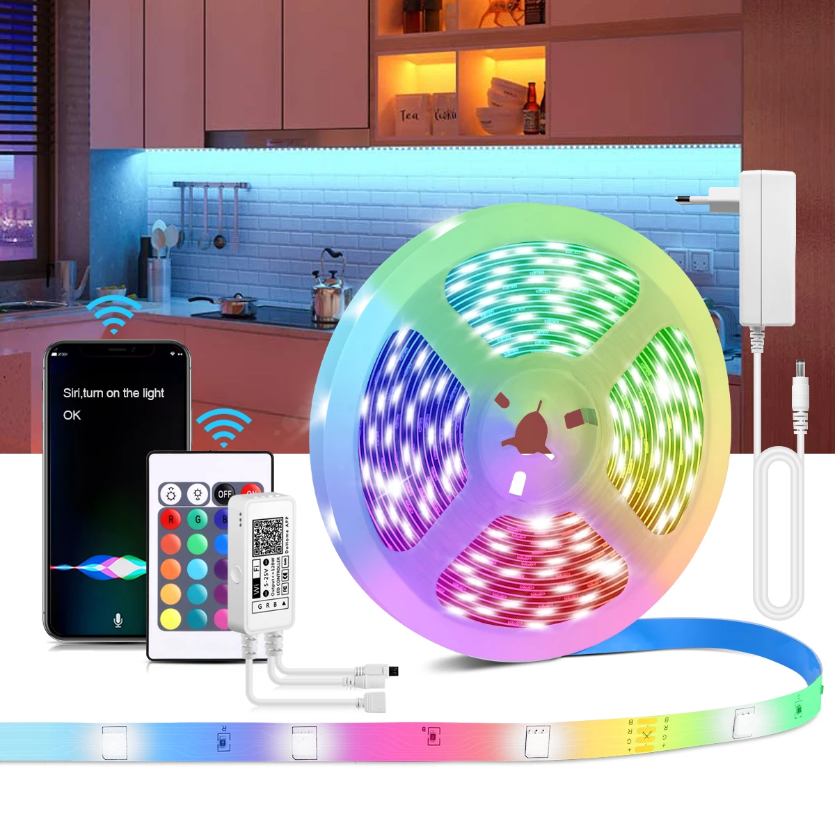 Smart Apple HomeKit Siri Voice Control RGB LED Diode Tape Light WiFi Wireless Neon Lamp Luz Striplights Work With Apple Home