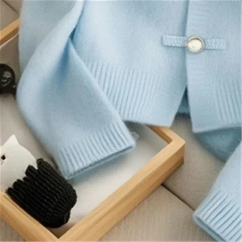 여성용 울 니트 가디건, 빈티지 버클 O-넥 긴팔 캐주얼 스웨터, 상의 니트웨어, 용수철 가을 의류, 새로운 패션