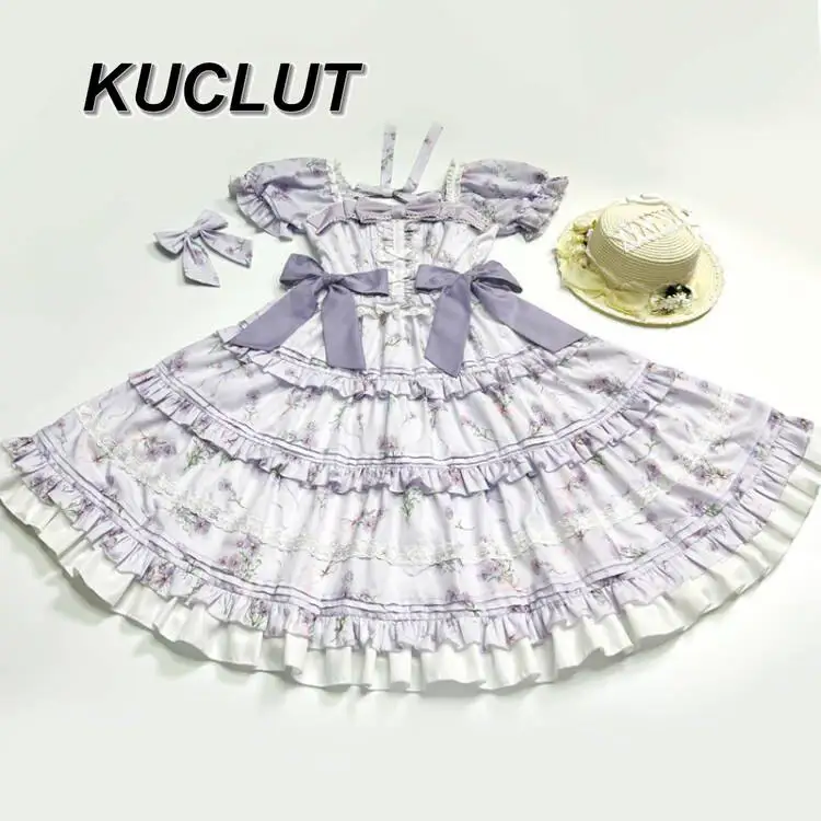 

Sweet and Cute Elegant Dresses for Women Lolita Style Purple 2026 New Summer Waist-Cinching Girl Short Sleeve Dress