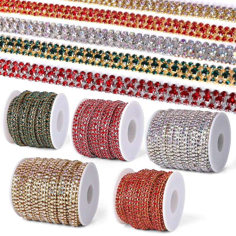 

QIAO 9mm 5yards/Roll Rhinestones Chain Crystal Glitter Stones Sewn Rhinestones Chain for Dresses Decorations Trims Accessories