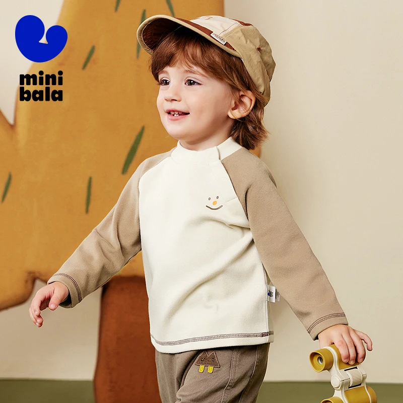 تي شيرت ميني بالا للأطفال 2025 شتاء جديد صديق للبشرة مبطن بالصوف الحراري طبقة أساسية