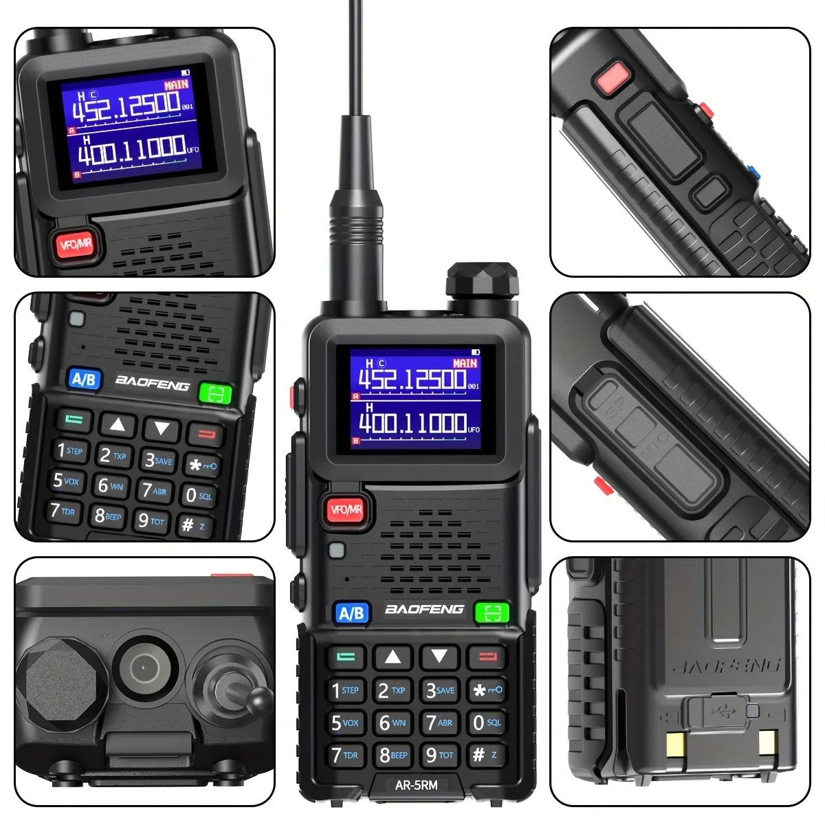 Baofeng UV-5RH 워키토키 장거리 무선 복사 주파수, 에어 밴드 햄, 양방향 라디오 C 타입 충전기, 고전력 업그레이드