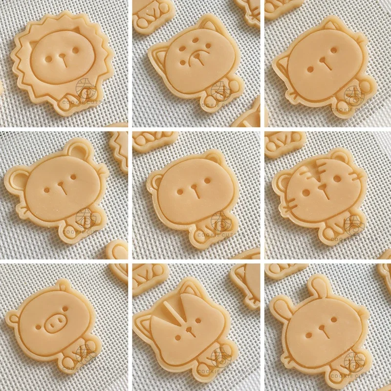 Mini Cute Cartoon Animal Cookie Mould Cat Bear Piggy Tiger Rabbit Puppy Shape Cookie Cutters Baking Fondant Biscuit Embosser
