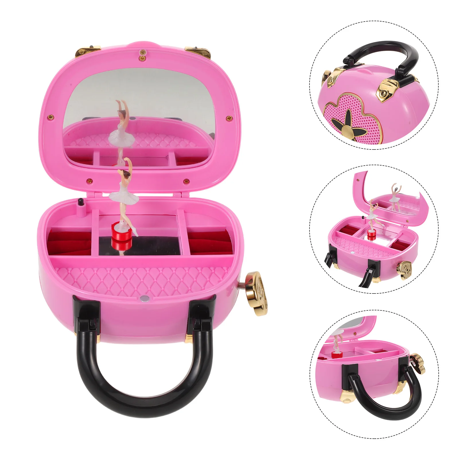 

1Set Musical Jewelry Box for Young Ages 4-12 Pink Handbag Design Rotating Ballerina Princess Organizer Birthday Gift