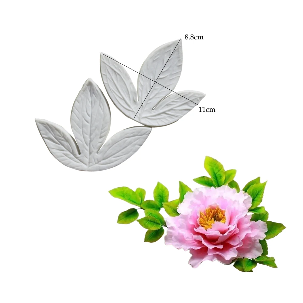 2PCS Large Peony Flower Leaves Veiners &Cutters Silicone Molds Chocolate Sugar Paper Clay Stampi Silicone Cake Decorating Tools