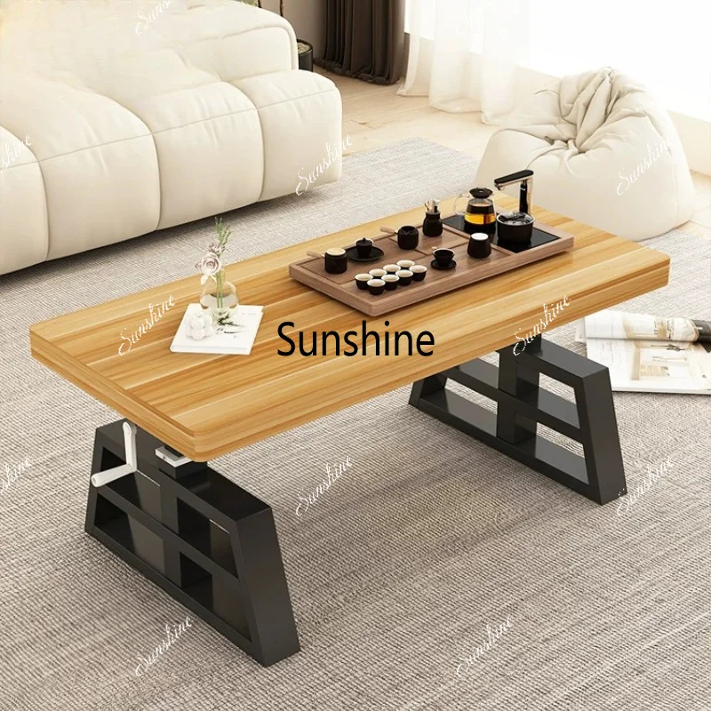 Lifting coffee table Living room dining table Multifunctional solid wood learning desk