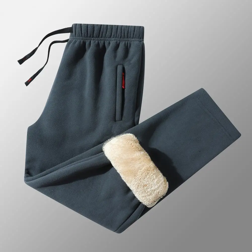

Men Trousers Warm Cozy Men's Winter Pants with Elastic Waist Pockets Stylish Loose Fit Trousers for Sports Jogging Fleece-lined