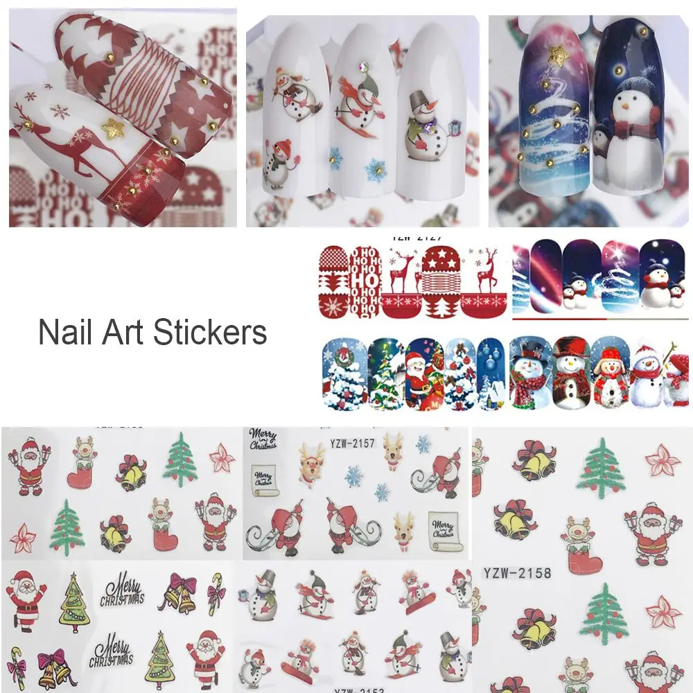 Women Snowmen Santa Claus Snowflakes Decoration Stickers Water Transfer  Decals Nail Art Stickers