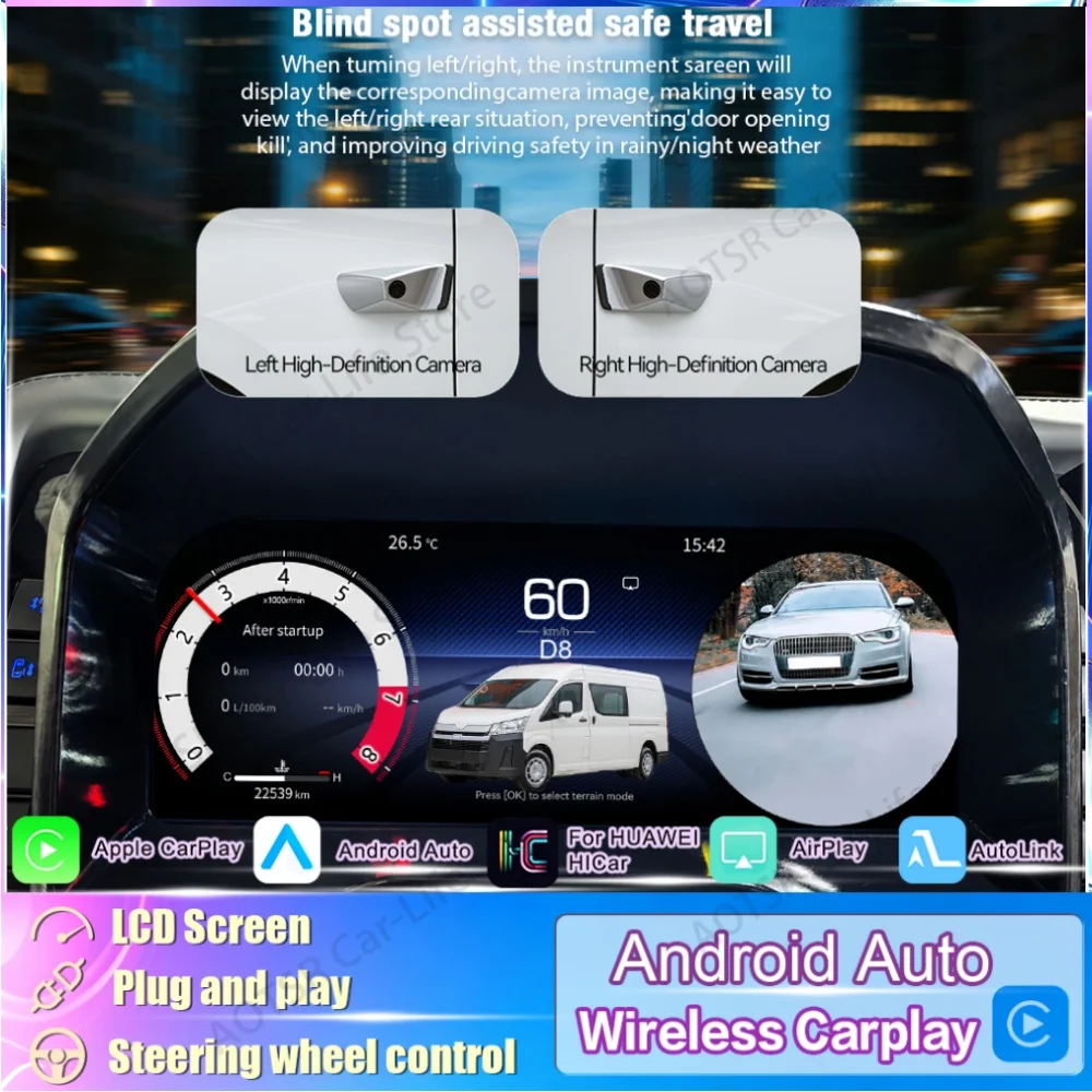 With CarPlay Android Auto HD Camera For Toyota Hiace 2021~2025 LCD Dashboard Panel Car Instrument Cluster Modification Display