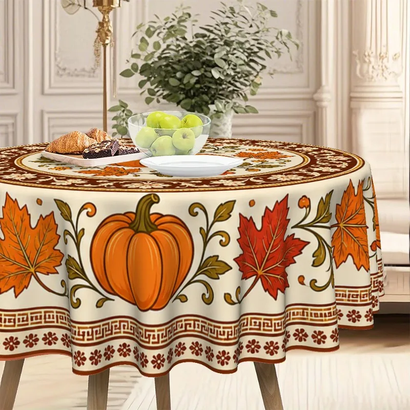 One tablecloth, featuring a Thanksgiving and autumn theme, with pumpkin and maple leaf printed design on it.