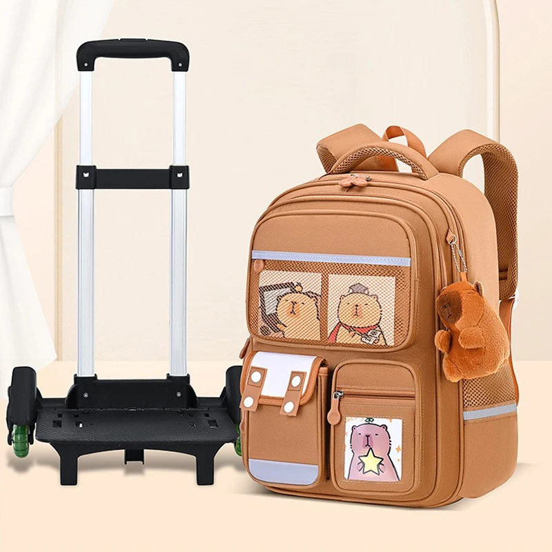 Cute Children Cartoon School Backpack with Wheels Students Trolley School Bags for Girls Boys Rolling Wheeled Backpacks Book Bag