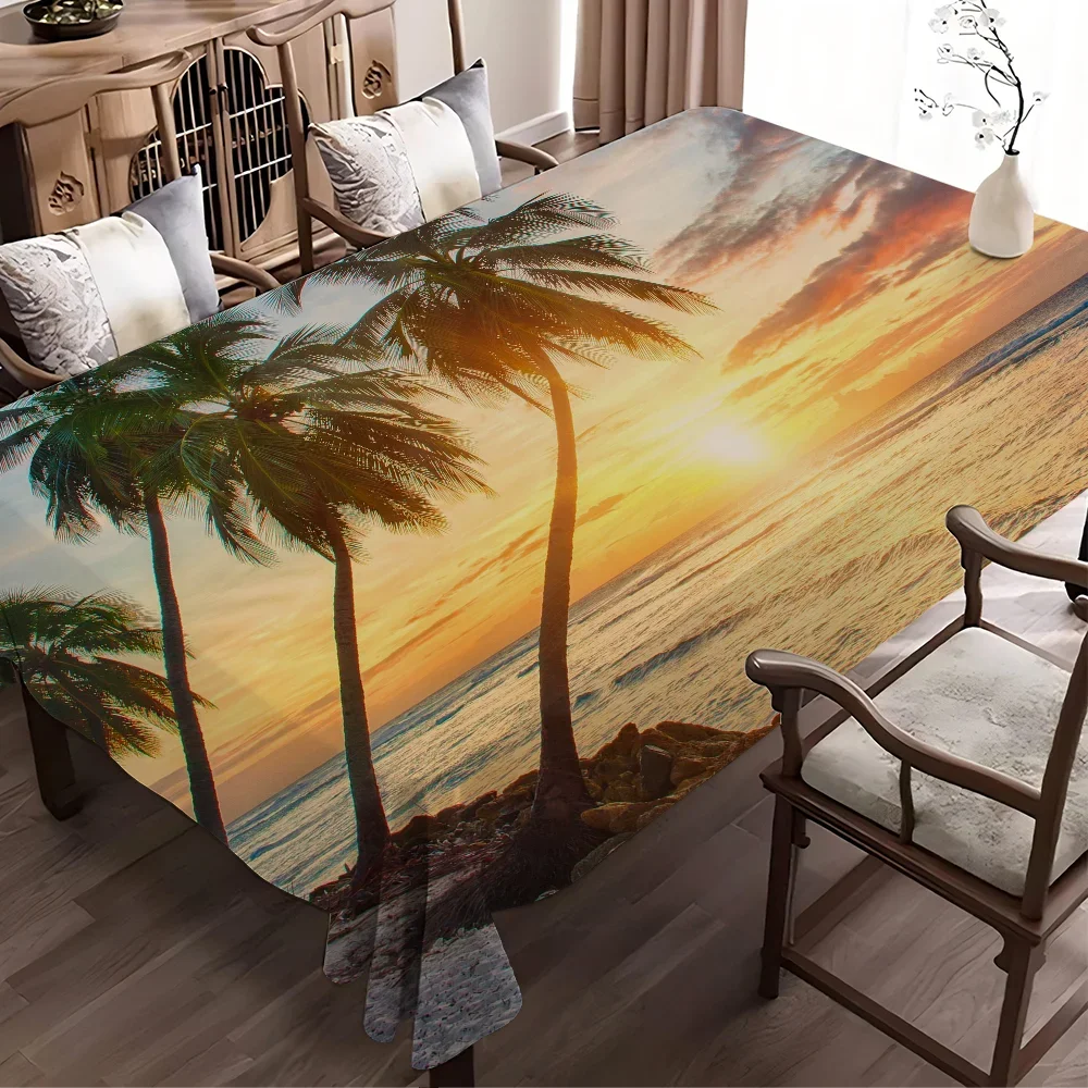 Sonnenuntergang Ozean Strand Landschaft Rechteck Tischdecken Gedruckt Tischdecke Für Bauernhaus Urlaub Hochzeit Party Esstisch Dekor