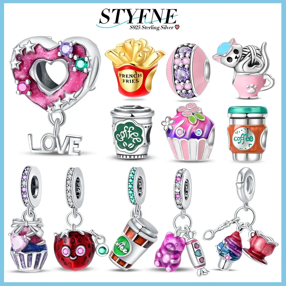 Sterling 925 Silver Original Afternoon Tea Gummy Bear Two-piece Set of Charm for Women Diy Bracelet Necklace Jewelry Making Gift