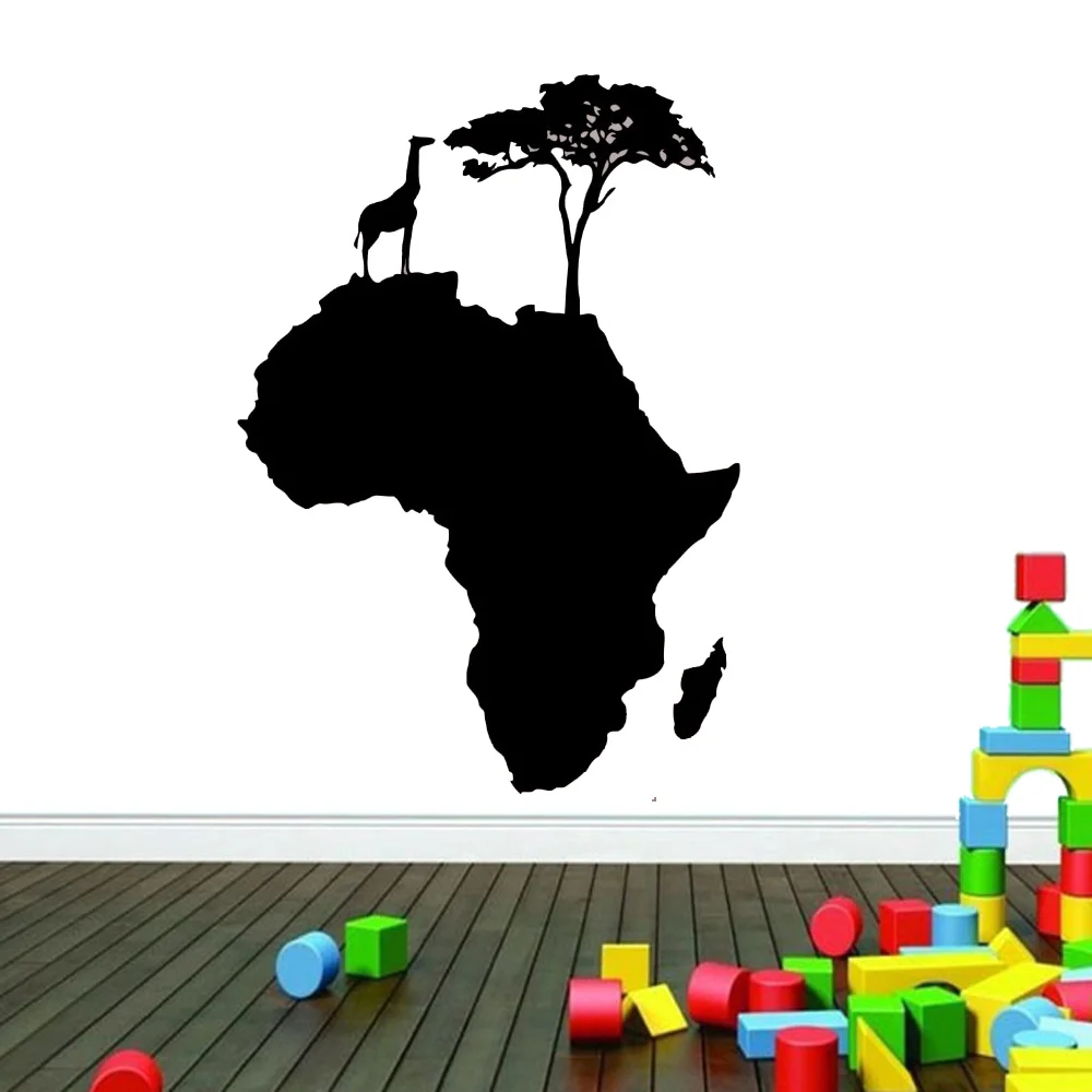 Africa Map Wall Decal African Animal Tree Map Decorations Home Living Room Bedroom Decor Vinyl Art Removable Sticker