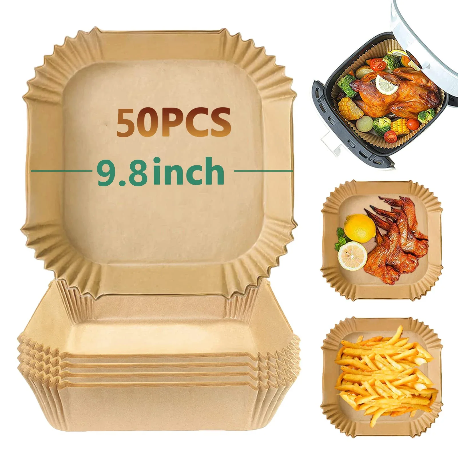 

Air Fryer Liners 50Pcs Disposable Parchment Paper Liners –Non-Stick and Oil Proof for Easy Cleanup-8 Inch for Roasting Microwa