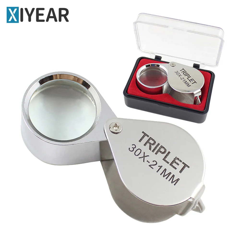 30x Magnifier Jeweller's Eye Folding Magnifier 10x 20x 30x Glass Lens Magnifier for Appraising Antique Diamonds