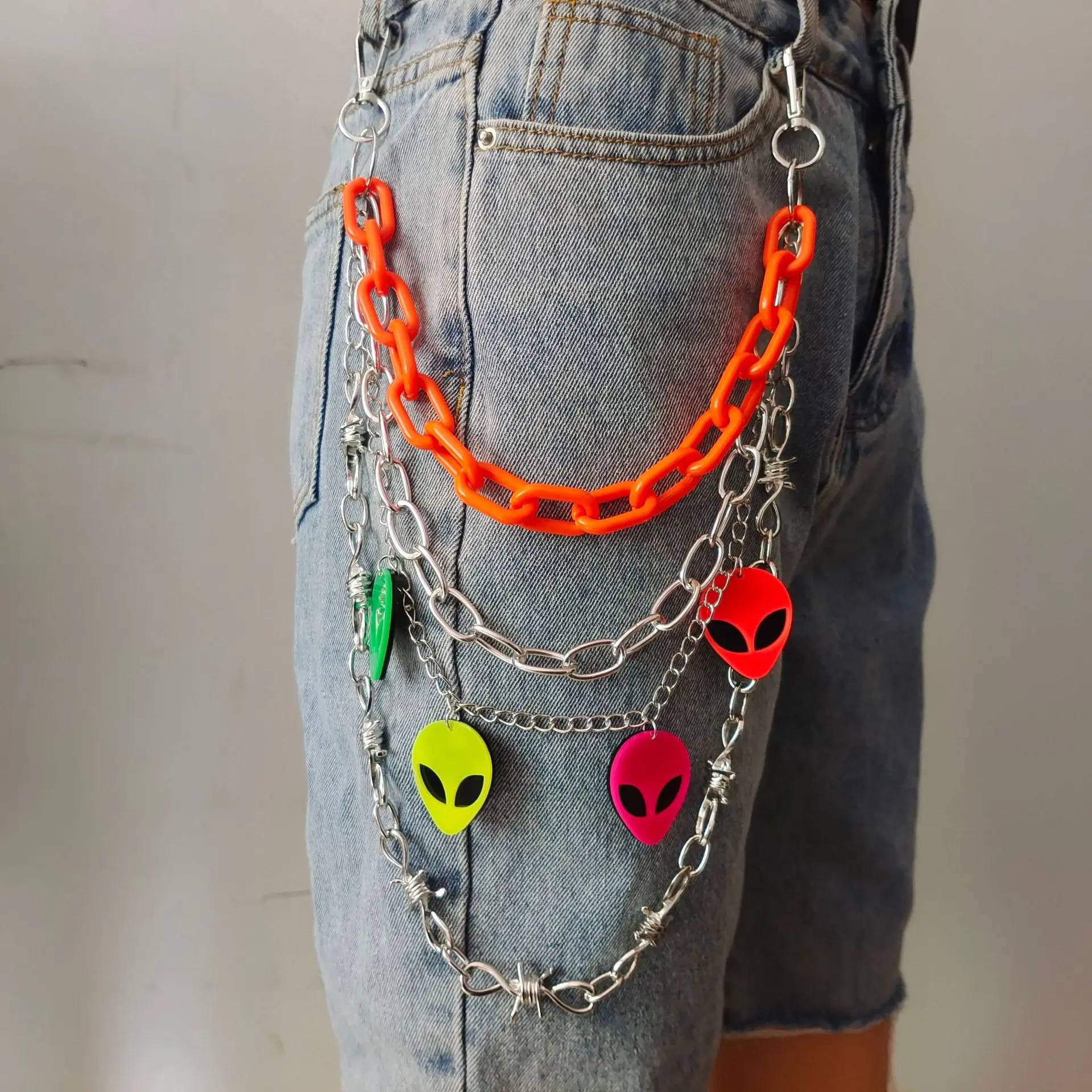 Punk Rock Metal Pants Waist Chain Men Women Key Chain Skeleton Pendant Ring Wallet Keychain Jeans Unisex Hip-hop Jewelry Gift