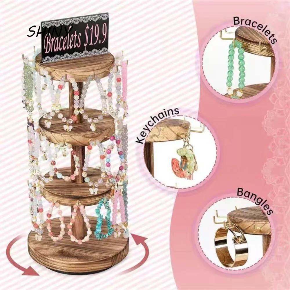 43*17.5cm Jewelry Display Stand 360° Rotatable Base Rustic Vintage Finish Desktop Storage Rack Multi-layer Sturdy & Durable