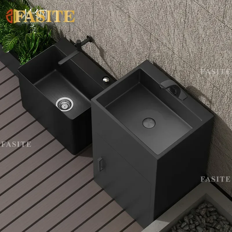 Stainless Steel Column Basin Outdoor Courtyard Wash Basin High End Villa Garden Balcony Floor to Ceiling Mop Pool Wash Basin